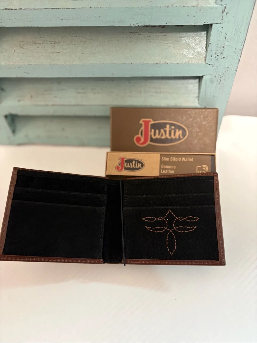 Justin Boots Brown Leather Slim Bifold Wallet